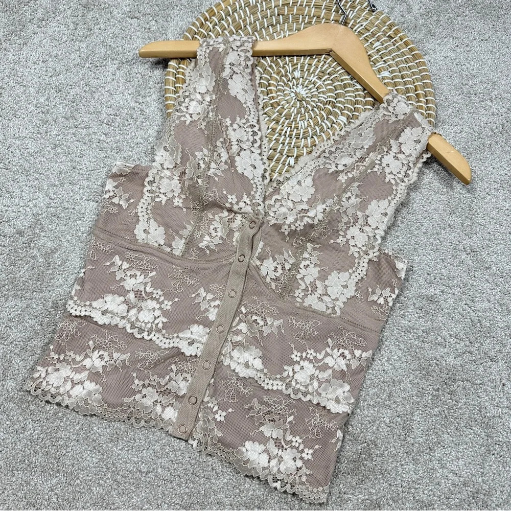 Gimmicks by BKE Floral Mesh Lace Tank Top Cream Valentine Cottagecore Size XS - Picture 4 of 14